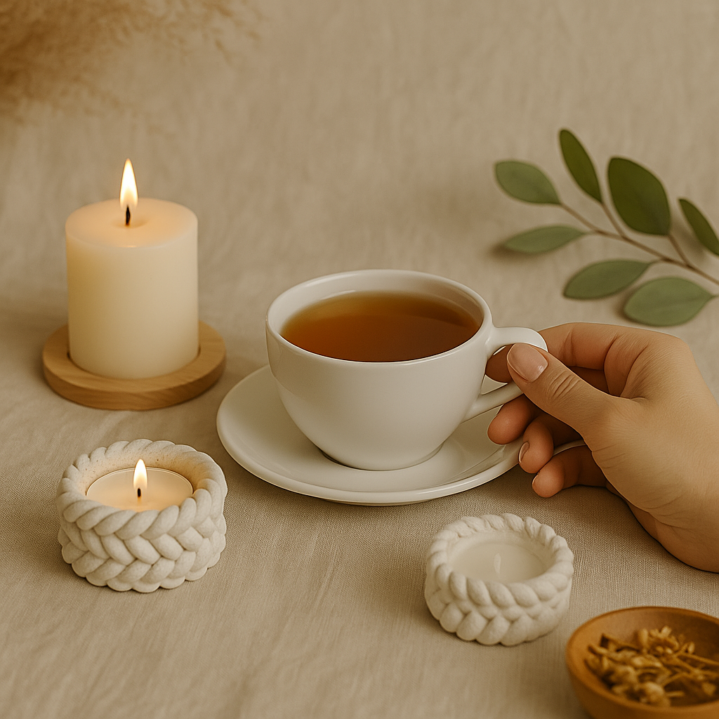 Zdjęcie herbaty i świecy chwila odpoczynku relaxu